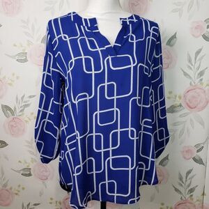 CUTE Nautical Blue Hi-Low Top V Neck Blouse womens S small NEW